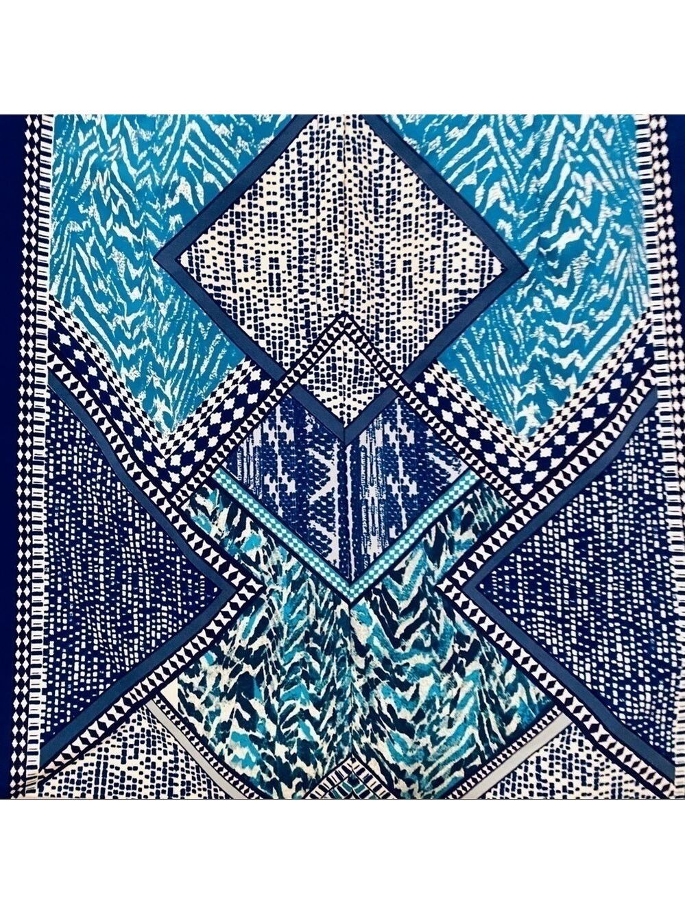 Geometric Pattern Blue Teal and Off White Mini Skirt - Picture 9 of 15